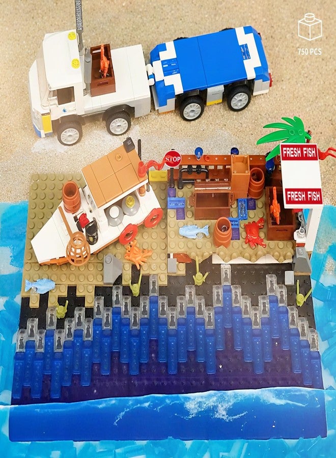 Mov stone 3 in 1 Flatbed Truck Coastal Scene Building Set - Fishing Dock, Police Beach Rescue & Cargo Port Diorama, Compatible with Lego Police Sets, Display Build for Teens & Adults (750 Pieces) - Image 3